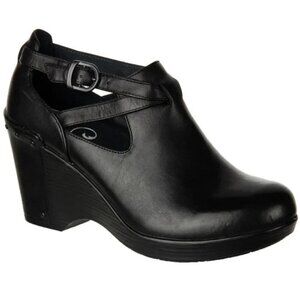 Dansko Franka Womens Sz 39 US 8.5 9 Strappy Wedge Clog Black Leather Bootie